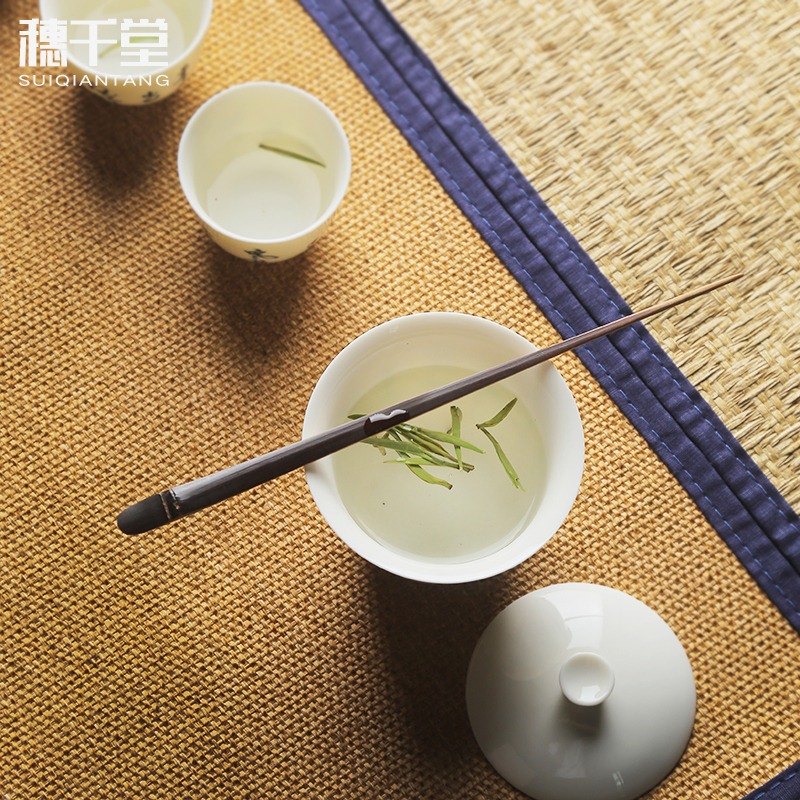 穗千堂日式手工茶針 茶則 老煤竹茶簽 通壺口用具 老料新作茶擱-細節圖5