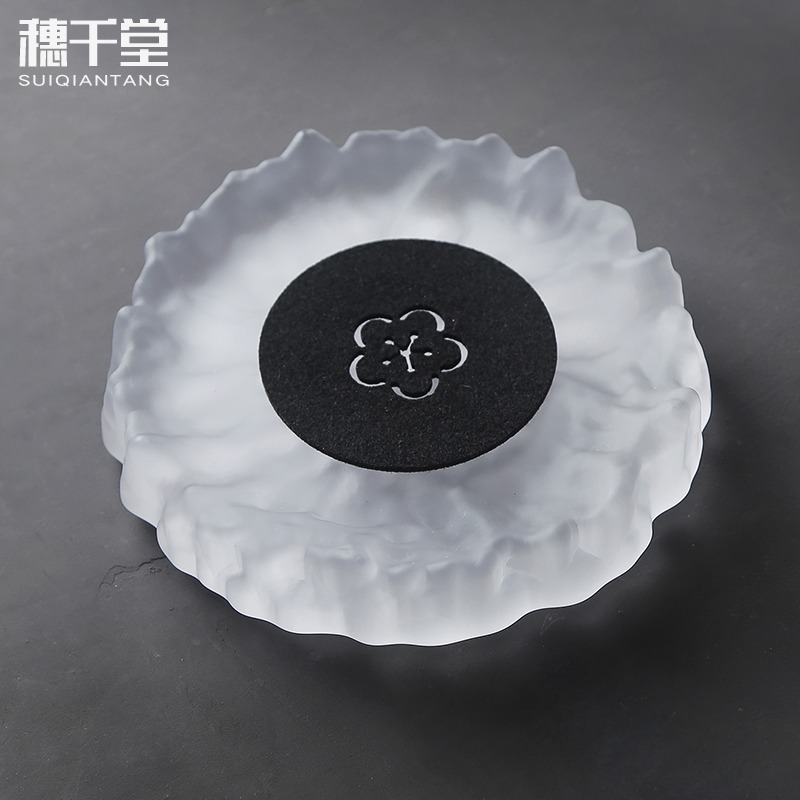 穗千堂琉璃磨砂冰山壺承 幹泡壺茶臺 紫砂壺蓋碗茶托墊錘紋冰肌理-細節圖3