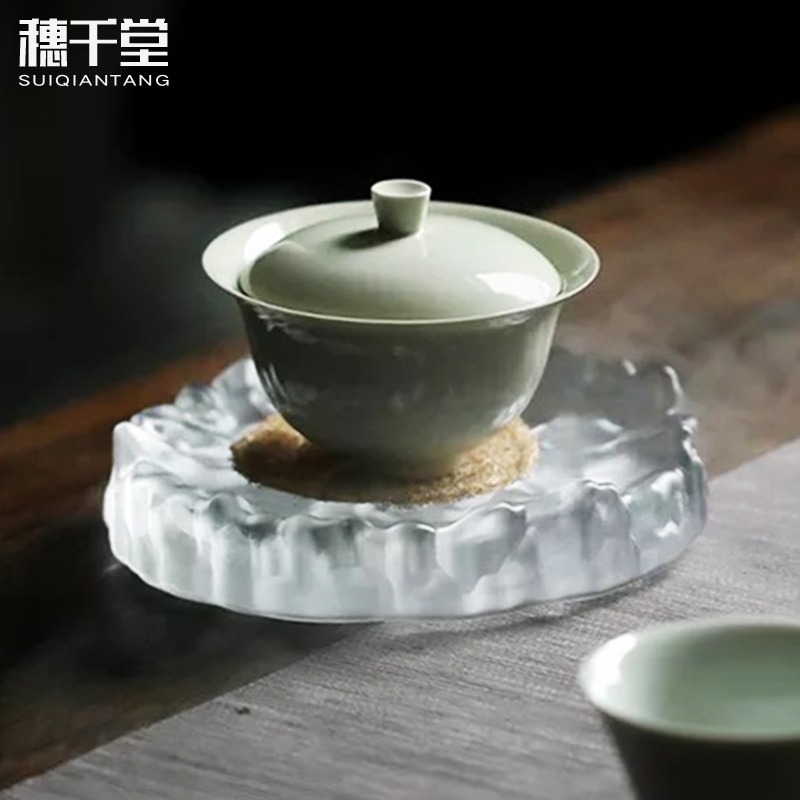 穗千堂琉璃磨砂冰山壺承 幹泡壺茶臺 紫砂壺蓋碗茶托墊錘紋冰肌理-細節圖5