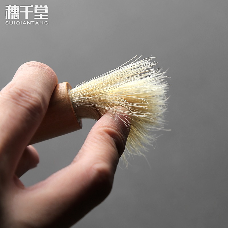 清倉 原木手柄功夫茶道鬃毛清潔筆刷 茶壺茶蓋咖啡豆清理刷-細節圖3
