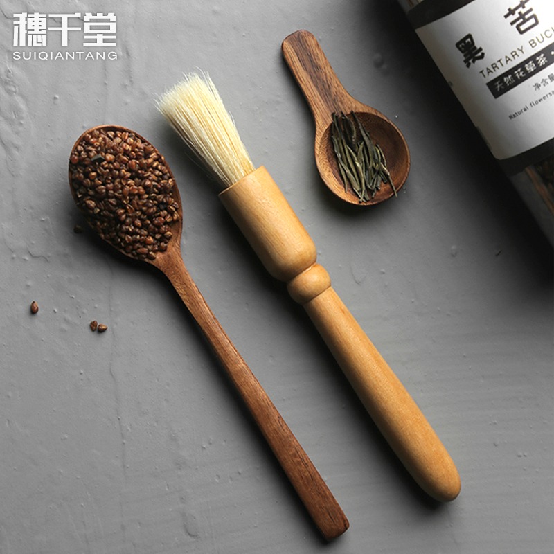 清倉 原木手柄功夫茶道鬃毛清潔筆刷 茶壺茶蓋咖啡豆清理刷-細節圖4