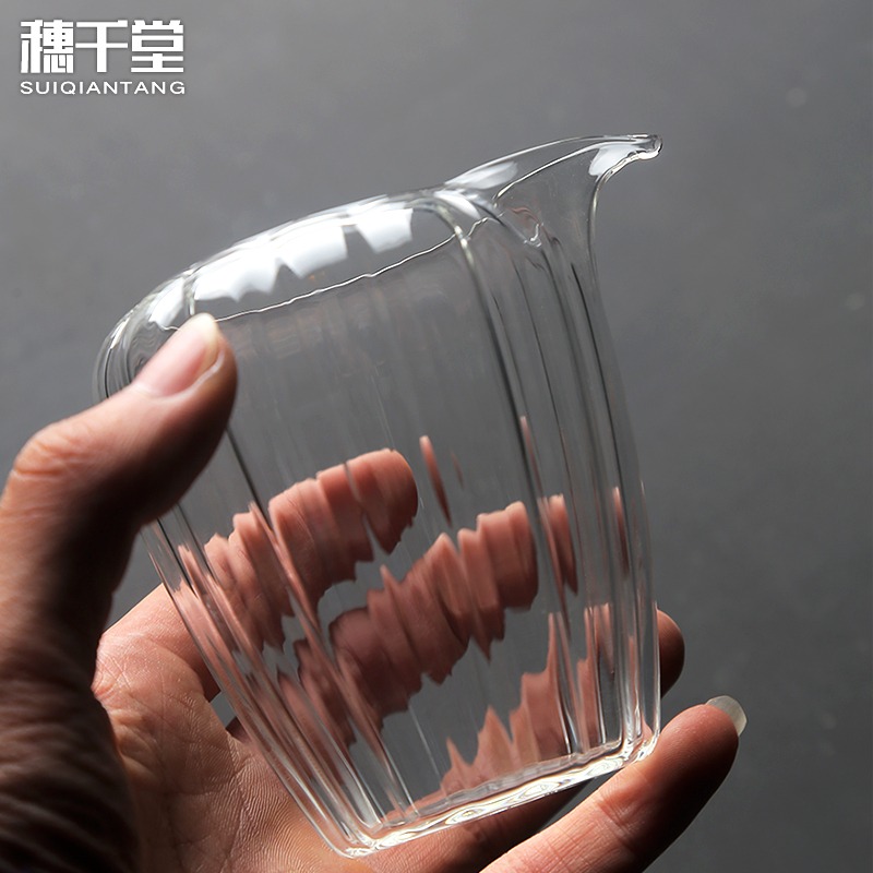 穗千堂 清雅透亮 耐熱玻璃功夫茶公道杯日式菊瓣紋公杯分茶器茶海-細節圖4