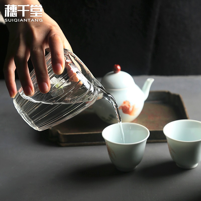 穗千堂 清雅透亮 耐熱玻璃功夫茶公道杯日式菊瓣紋公杯分茶器茶海-細節圖5