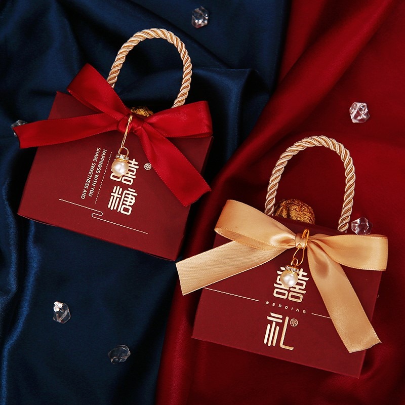 創意新款結婚喜糖盒子手提式婚禮糖果盒結婚專用回禮糖袋可裝煙-細節圖2