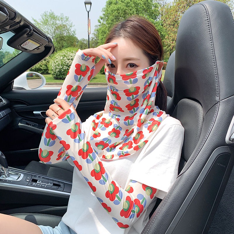 夏季戶外騎行開車防曬冰絲面罩女遮全臉護頸透氣掛耳面紗護臂袖套-細節圖3