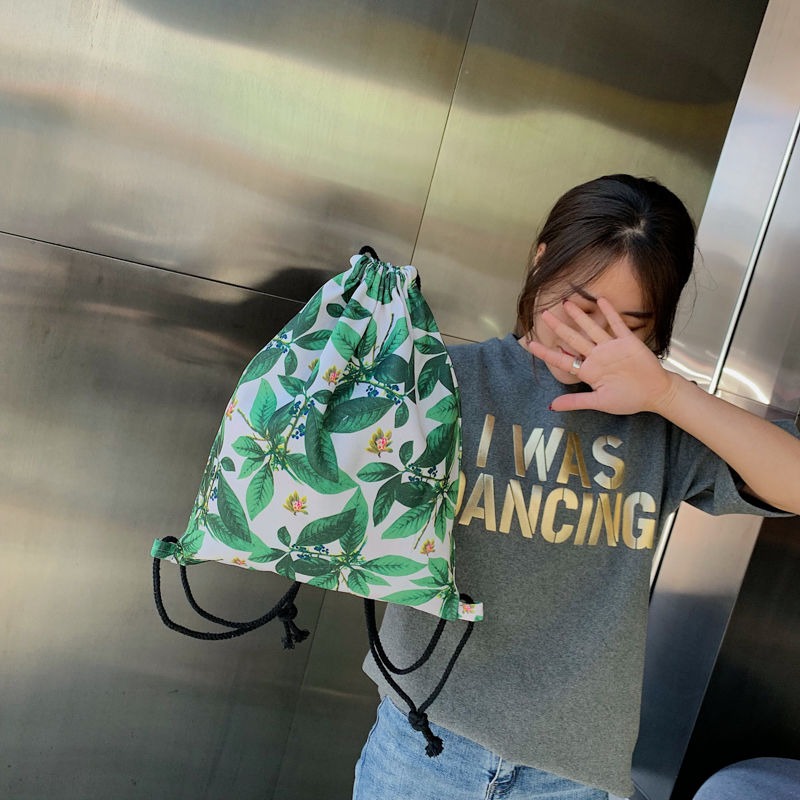 新款抽繩雙肩包簡易束口袋男女帆布包原宿旅行袋大容量包包-細節圖4