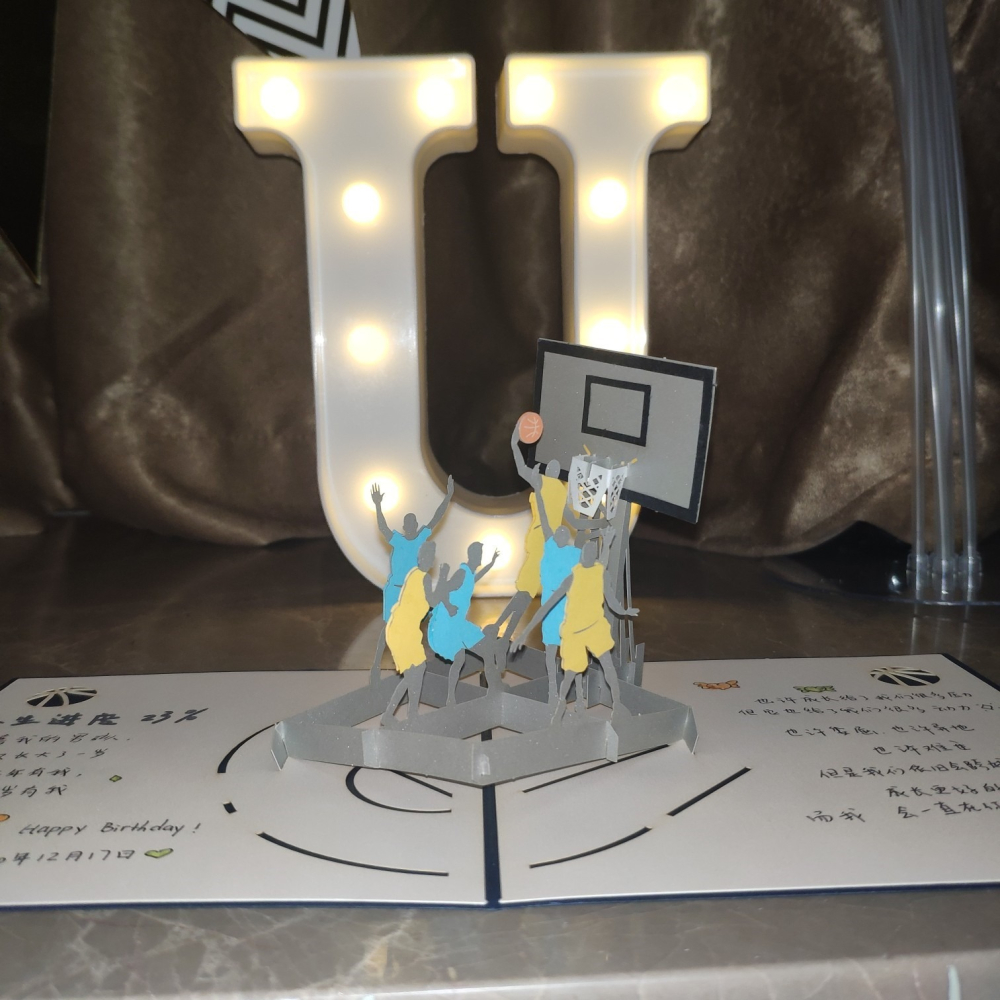 生日賀卡立體折疊送男生朋友創意3D立體高級籃球紙雕diy小禮物-細節圖4