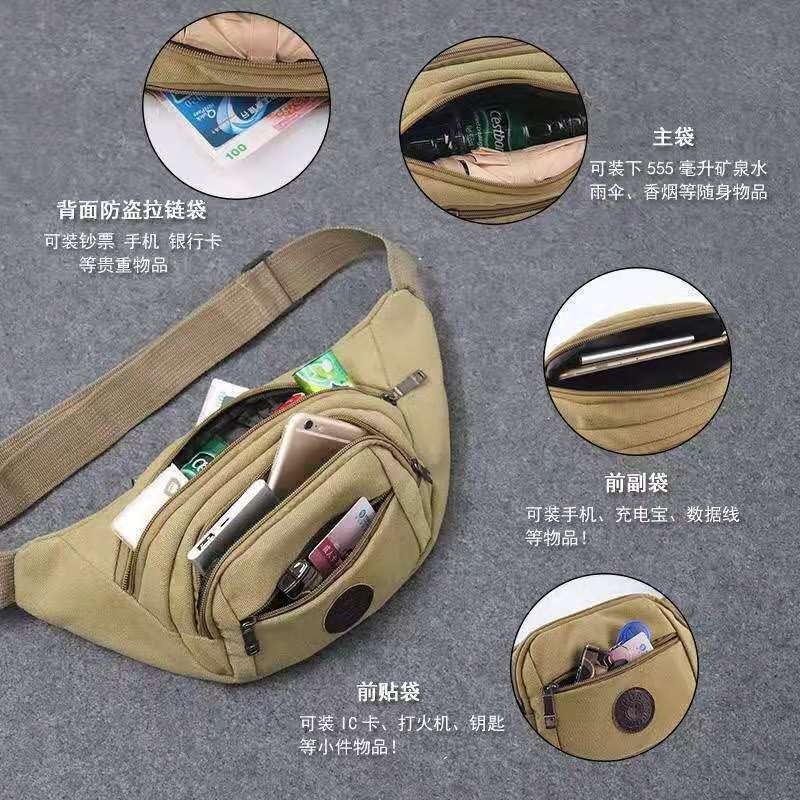 南極人新款男女帆布腰包生意收錢大容量包運動多功能斜挎手機胸包-細節圖4