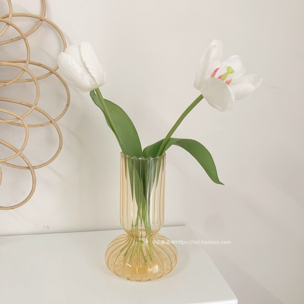 ins風北歐簡約創意幾何玻璃花瓶 鬱金香仿真花裝飾水培插花器擺件-細節圖7