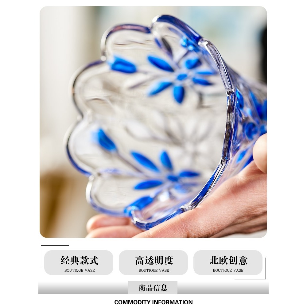 花瓶擺件客廳插花水養鮮花富貴竹乾花透明玻璃新中式大號家居裝飾-細節圖9