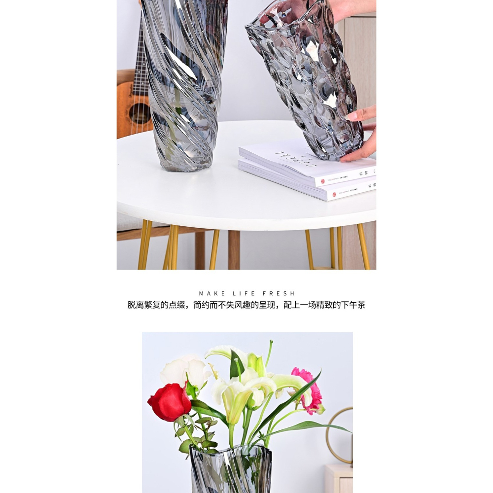 美式輕奢琉光水晶玻璃花瓶客廳樣板間酒店插花裝飾器皿擺件工藝品-細節圖9