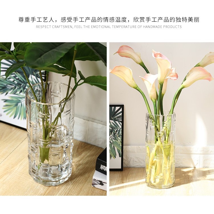 特大號圓形玻璃花瓶簡約北歐落地透明直筒富貴竹水養客廳插花擺件-細節圖8