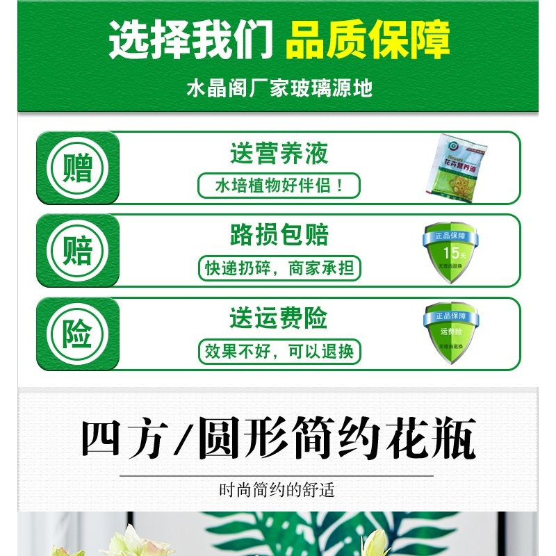 玻璃花瓶擺件客廳透明插花乾花方形直筒大號裝飾花器水培富貴竹瓶-細節圖6