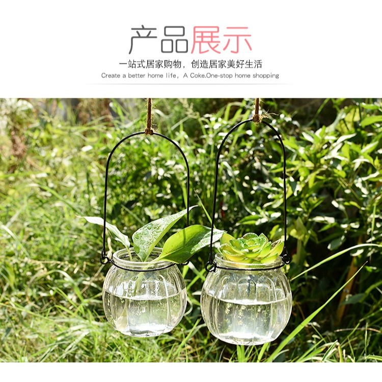 9個裝懸掛透明玻璃花瓶南瓜小吊瓶簡約水培花盆 室內園藝家居裝飾-細節圖9