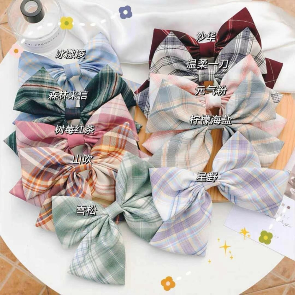 JK蝴蝶結發夾發飾超大發卡後腦勺彈簧夾子網紅女日系格子頭飾發飾-細節圖5