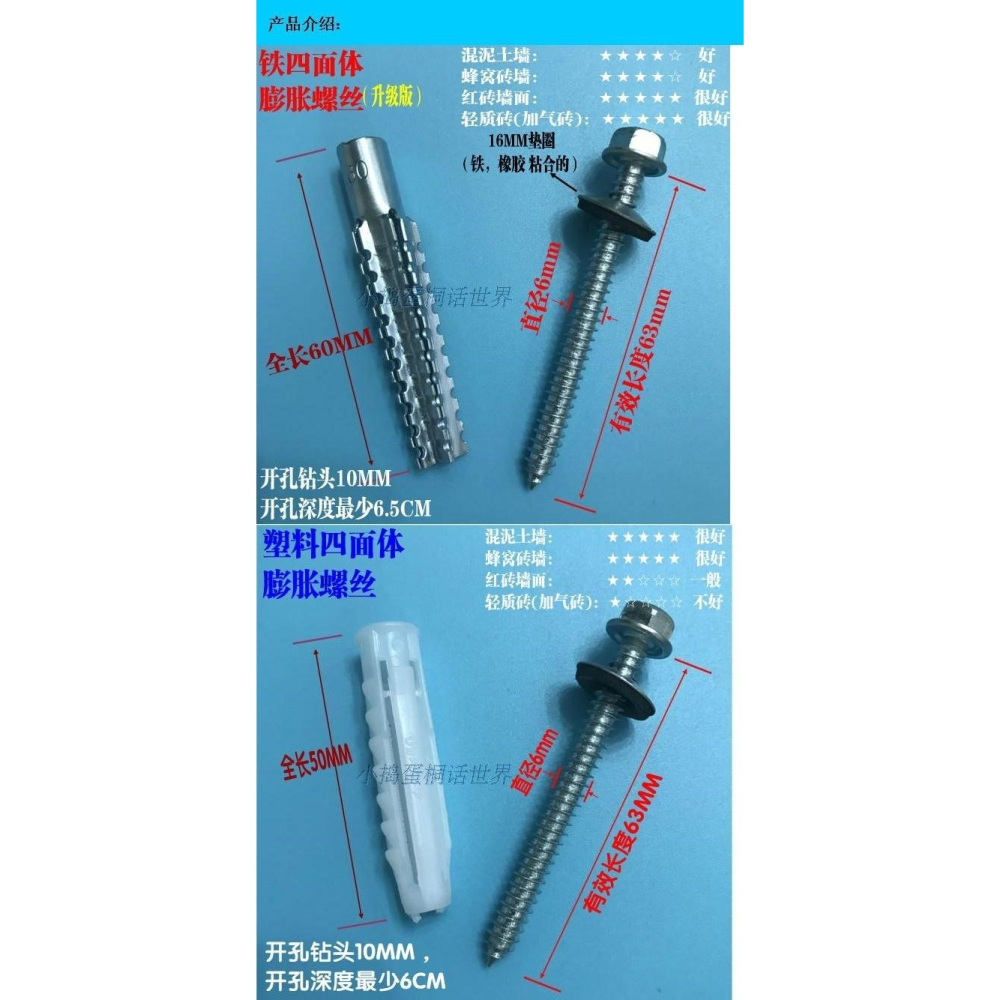 .10mm膨脹掛架電視機螺絲 油煙機 吊櫃電視機 四面體電視機管釘漲-細節圖8