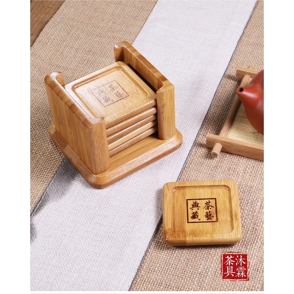 杯墊竹製圓形杯託套組套裝茶杯隔熱墊功夫方形杯墊茶道配件茶杯墊-細節圖8