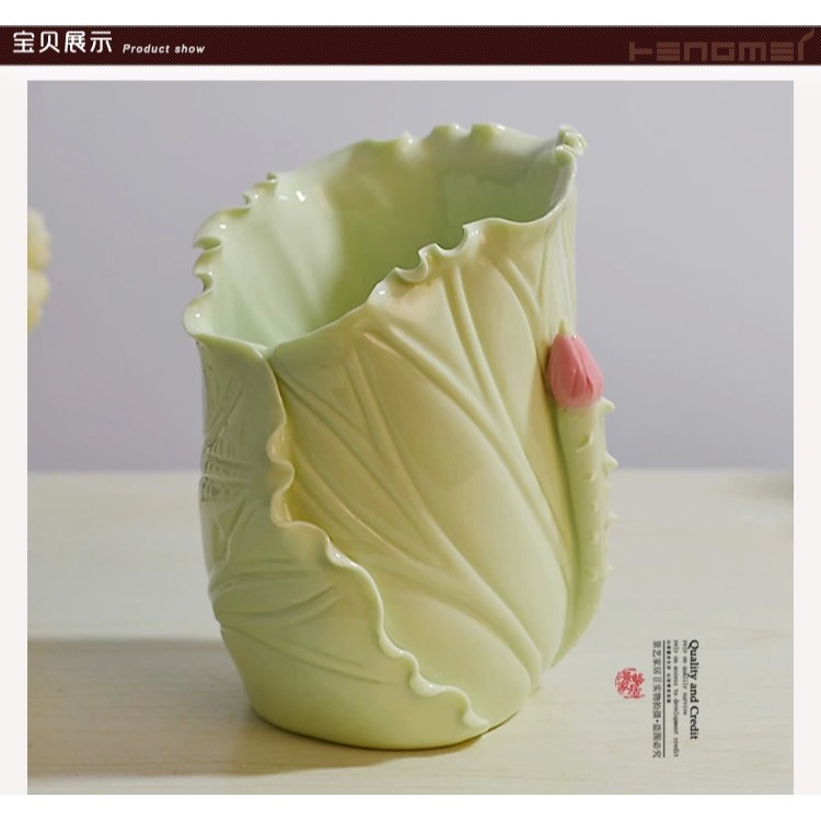 時尚現代家居擺設 小荷葉款 可愛多功能辦公象牙陶瓷創意筆筒-細節圖10