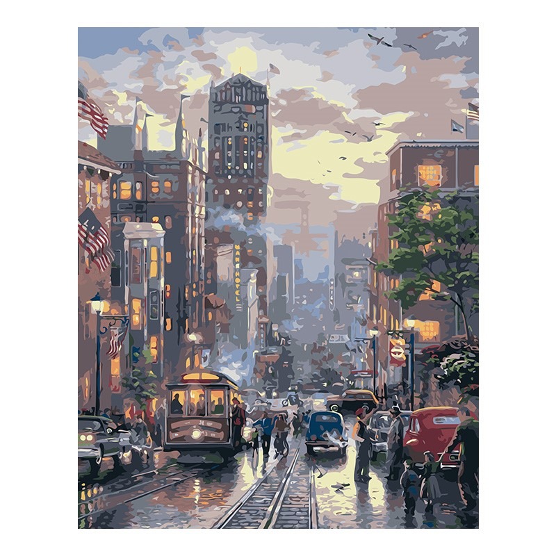 數字油畫diy油彩畫城市街景建築風景玄關裝飾畫解悶手工填充塗色-細節圖5