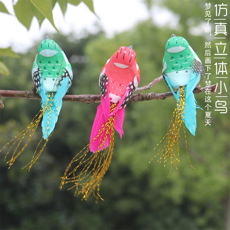 羽毛鳥仿真小鳥彩色羽毛小鳥金絲鳥泡沫鳥捆綁樹枝園林聖誕裝飾-細節圖7