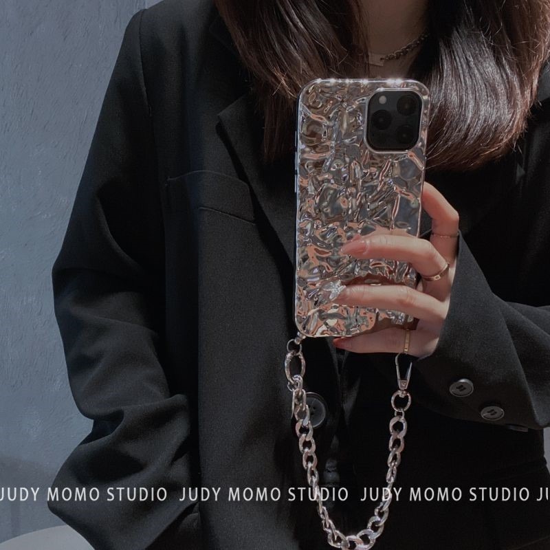 冷淡風錫箔銀色鏈條適用iPhone12蘋果11pro max手機殼8p/xs/xr軟X-細節圖2