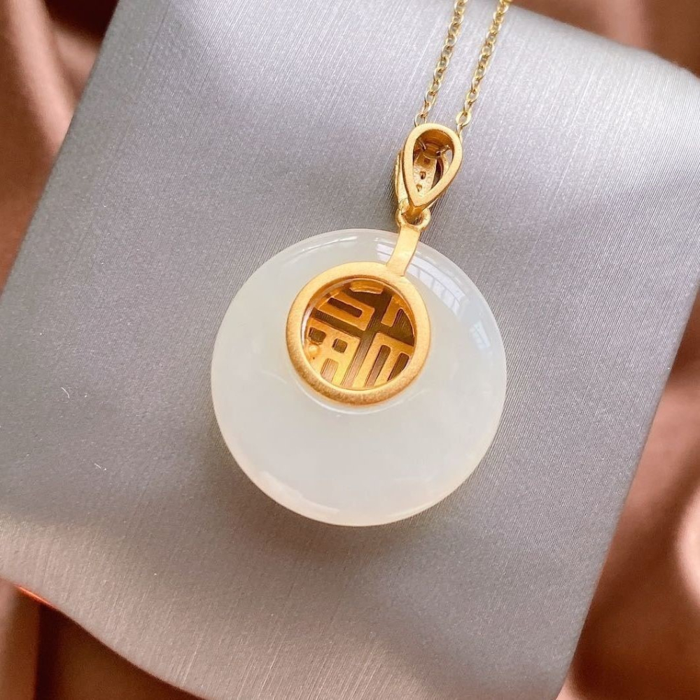 s925純銀古法金鎏金故宮上新天然玉福字吊墜女士款復古玉石/玉墜-細節圖2