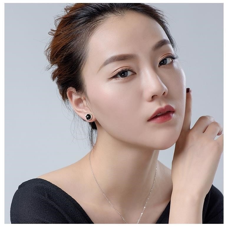 純銀鑲黑玉髓水晶耳釘男女高級感小眾個性潮氣質復古玉石耳飾耳環-細節圖2
