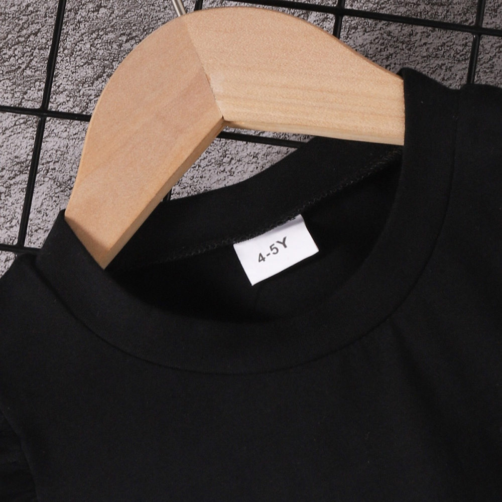 夏季女童新款裙套裝圓領飛袖卡通印花裙豹紋打底褲兩件套歐美-細節圖3