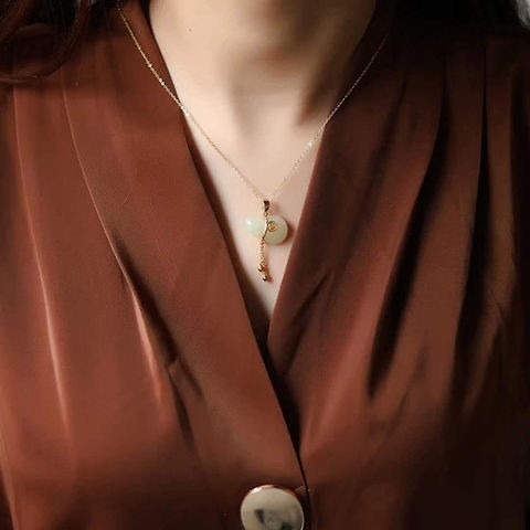 天然古法金吊墜女小福葫白玉玉石項鏈鍍金針流蘇款中國古風飾品-細節圖2