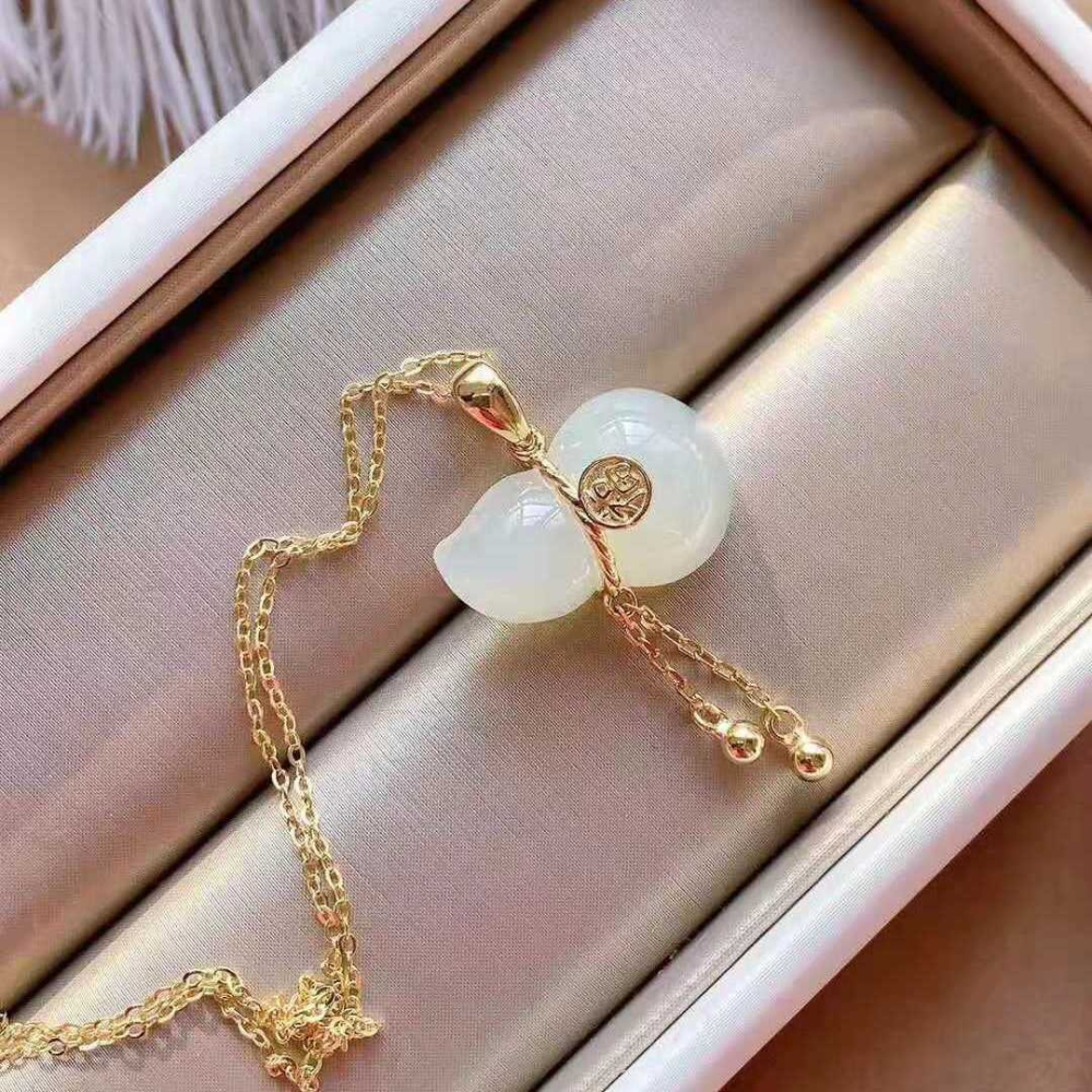 天然古法金吊墜女小福葫白玉玉石項鏈鍍金針流蘇款中國古風飾品-細節圖5