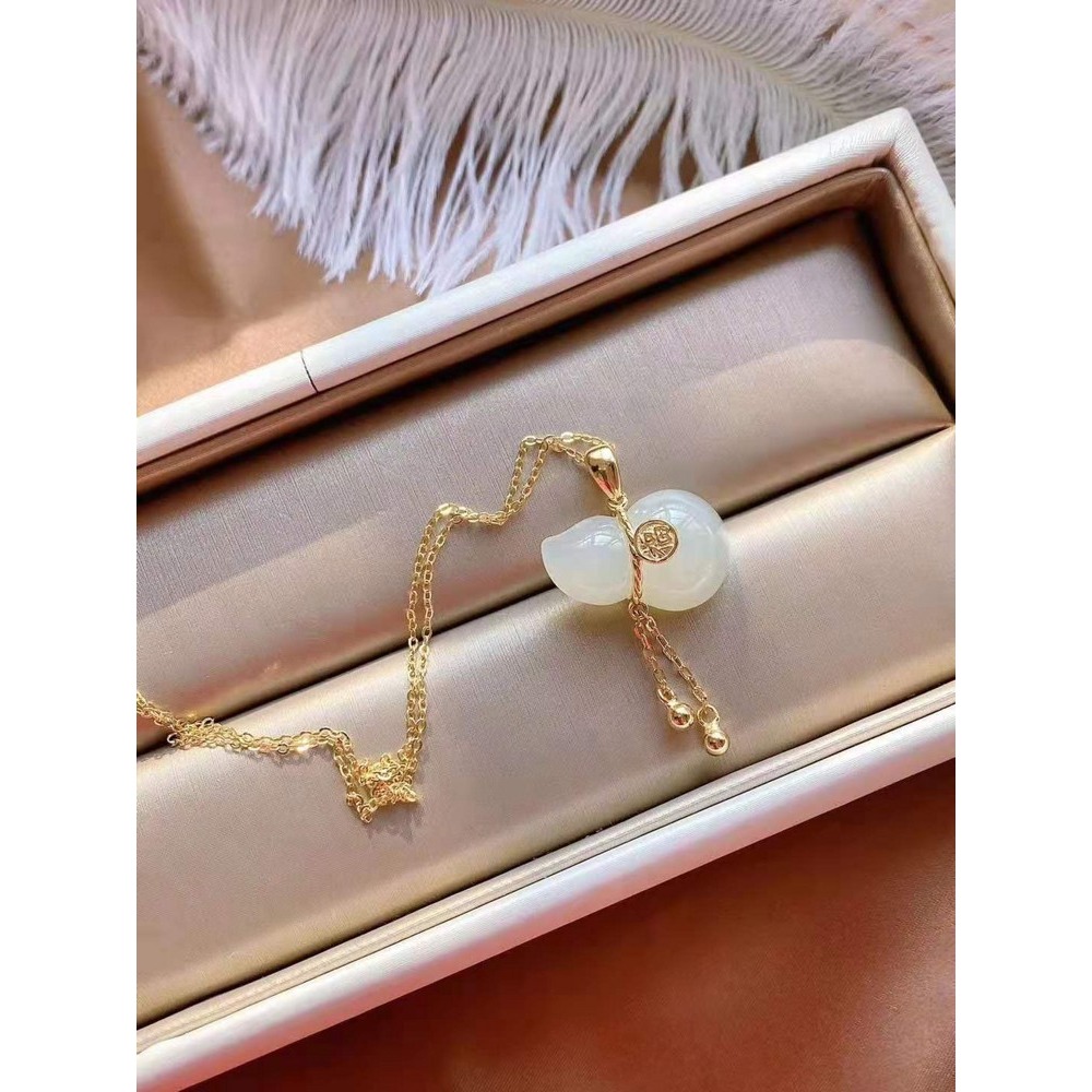 天然古法金吊墜女小福葫白玉玉石項鏈鍍金針流蘇款中國古風飾品-細節圖10