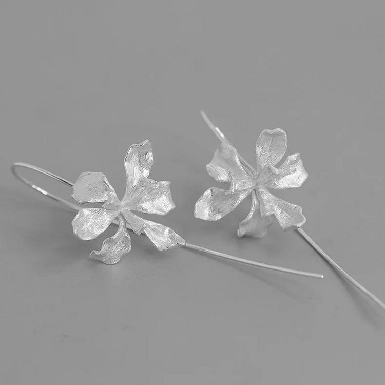 鳶尾迷情鳶尾花S925銀鍍金耳環法式優雅高端日韓花卉長流蘇耳飾品-細節圖10
