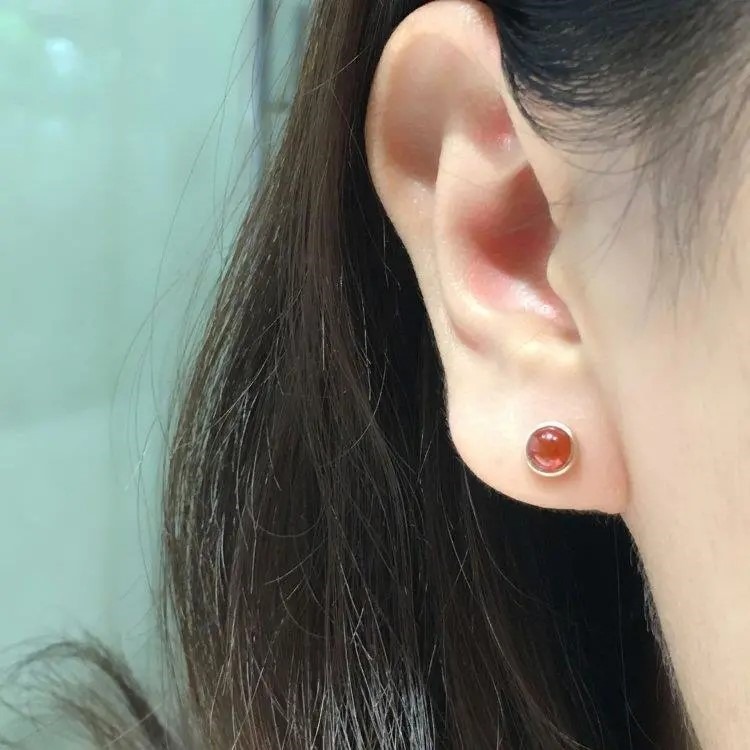 高冰透種仿南紅翡玉髓耳釘耳飾女簡約氣質鑲嵌鍍S925銀精緻氣質款-細節圖3