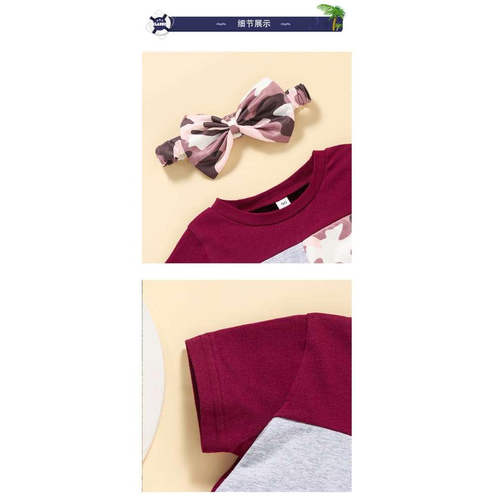 inA類常規夏季女童夏裝圓領短袖T恤休閑長褲頭帶居家服三件套-細節圖5