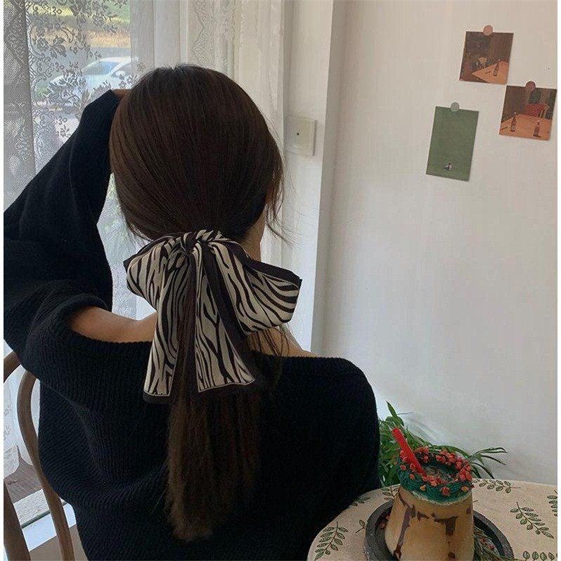 春夏新款頭飾法式復古絲巾飄帶女百搭發飾絲帶綁個性潮發帶-細節圖4