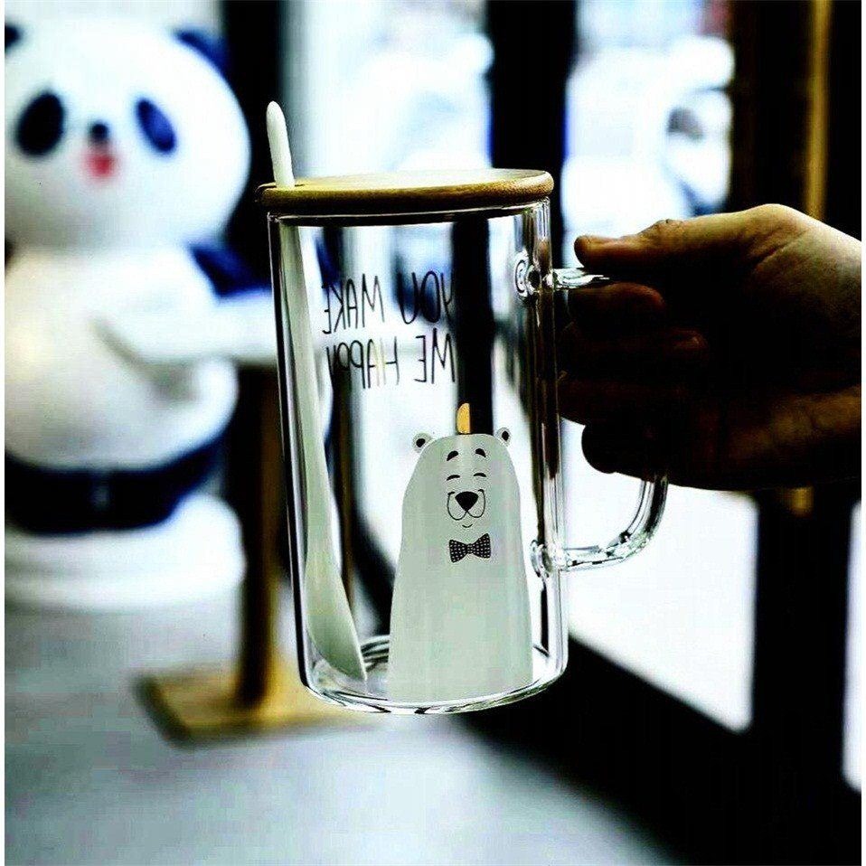 創意可愛耐高溫早餐杯大容量家用網紅果汁小熊杯玻璃男女學生杯-細節圖2
