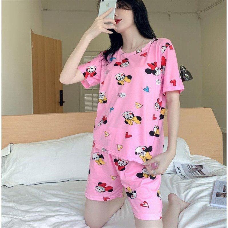 寬松夏季大碼睡衣女ins卡通學生休閑甜美可愛外穿家居服短袖套裝-細節圖2