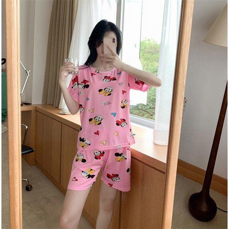 寬松夏季大碼睡衣女ins卡通學生休閑甜美可愛外穿家居服短袖套裝-細節圖3