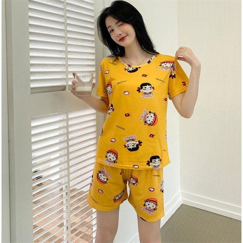寬松夏季大碼睡衣女ins卡通學生休閑甜美可愛外穿家居服短袖套裝-細節圖5