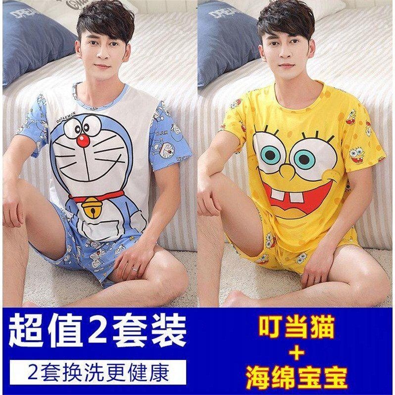 男士睡衣夏季短袖薄款青少年中學生卡通寬松大碼家居服男兒童套裝-細節圖2