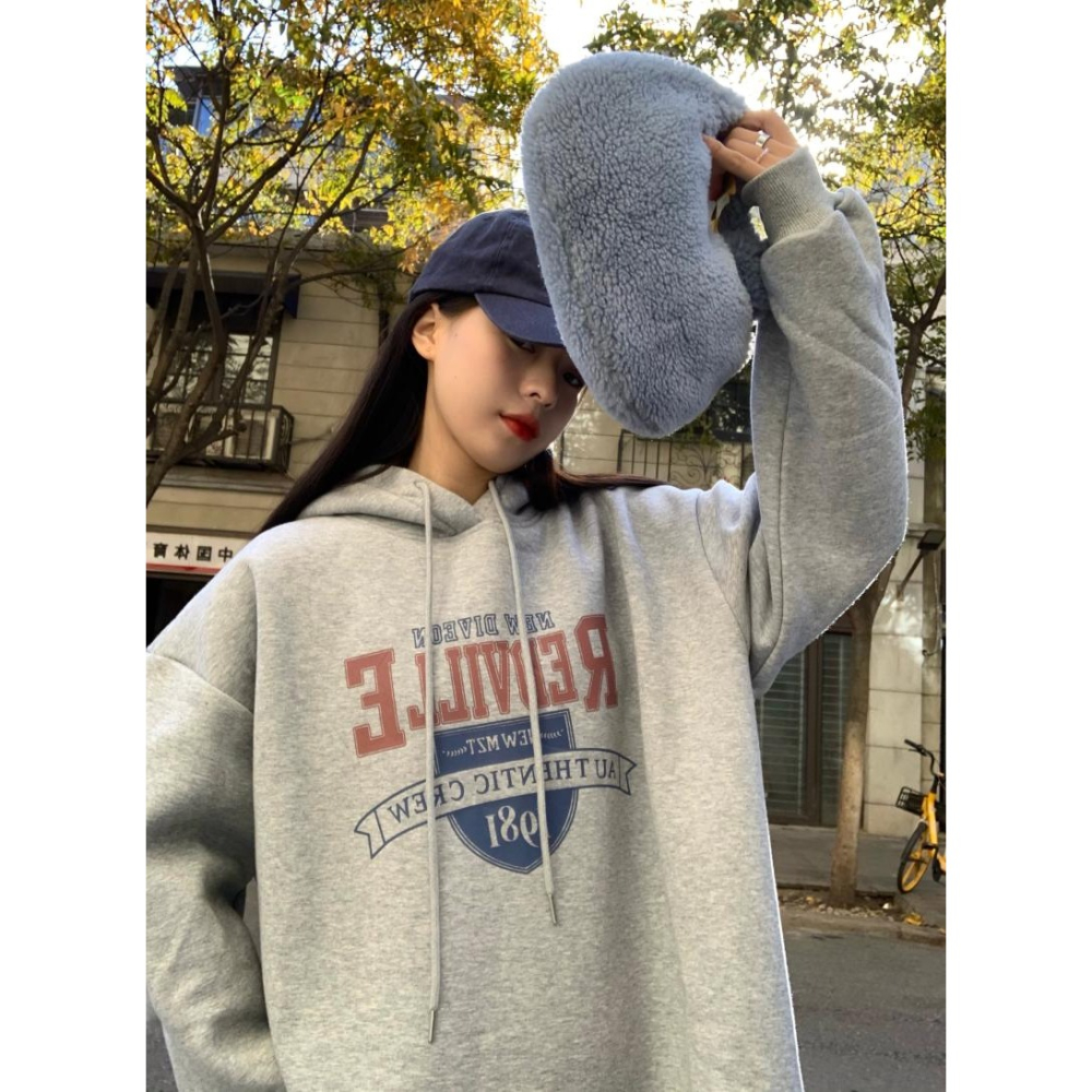 加絨加厚連帽衛衣連衣裙女秋冬季年新款寬松中長款打底裙裙子-細節圖2