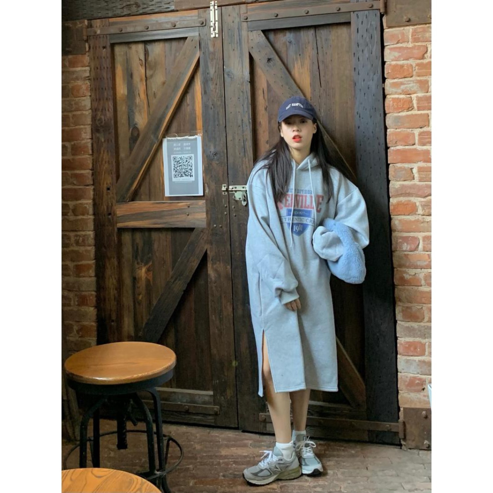 加絨加厚連帽衛衣連衣裙女秋冬季年新款寬松中長款打底裙裙子-細節圖4