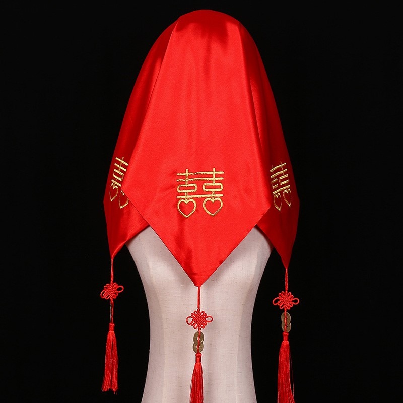 結婚新娘紅色蓋頭婚禮蒙頭紅 頭巾中式秀禾服喜帕蓋頭紗巾半透明-細節圖4
