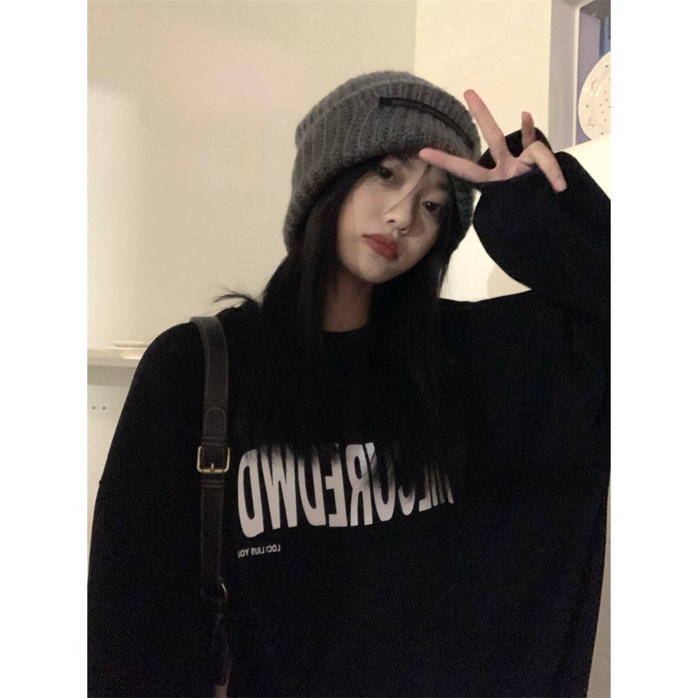 美式復古情侶加絨衛衣女早春季年新款慵懶風寬松套頭長袖上衣-細節圖2