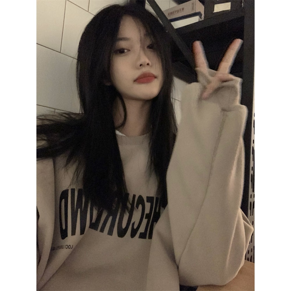 美式復古情侶加絨衛衣女早春季年新款慵懶風寬松套頭長袖上衣-細節圖3