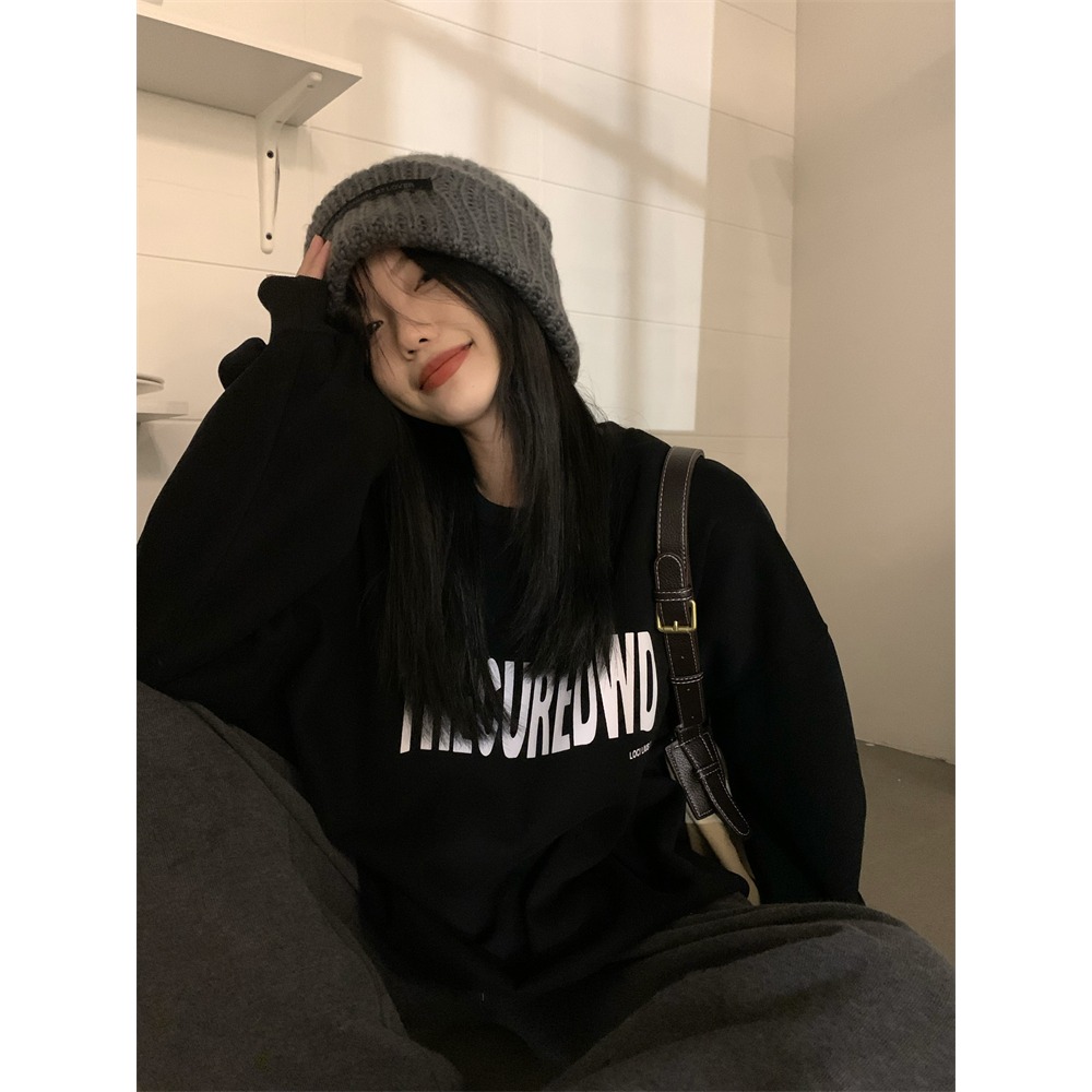 美式復古情侶加絨衛衣女早春季年新款慵懶風寬松套頭長袖上衣-細節圖4