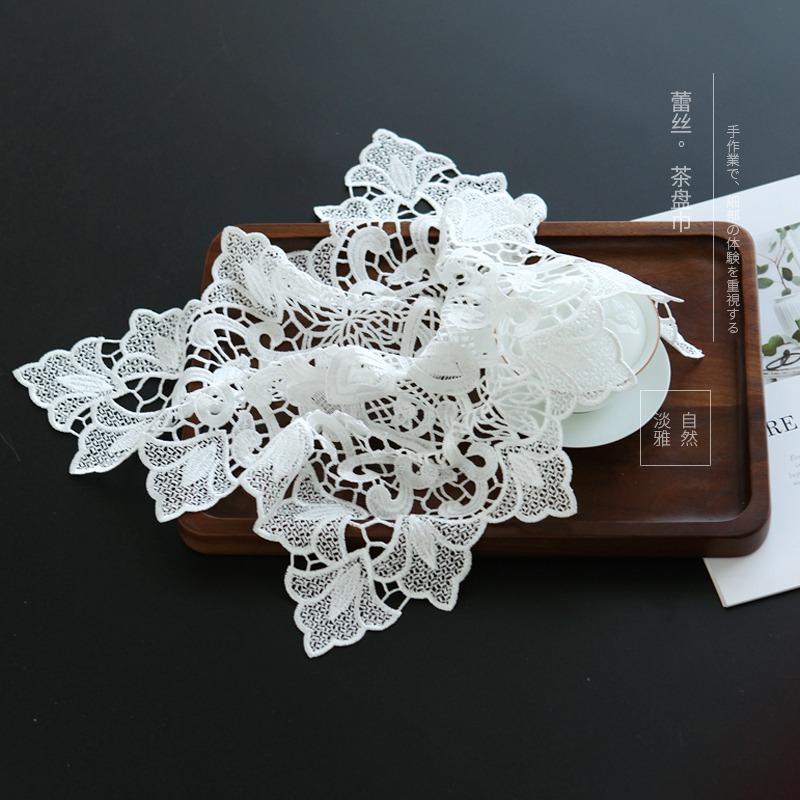 唯米6203白色蕾絲民族風家用防塵布遮蓋巾茶具小電器方形茶盤蓋巾-細節圖3