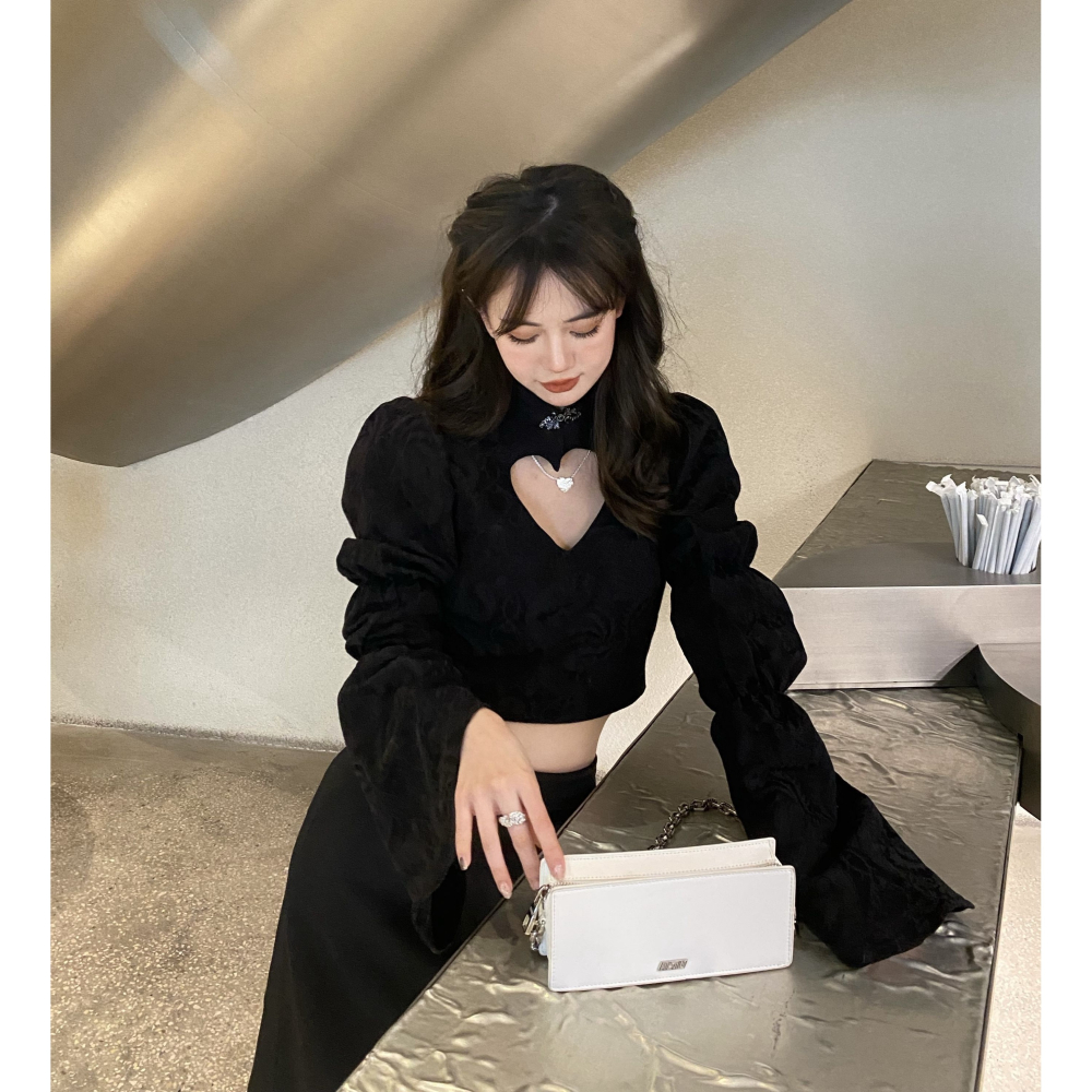 甜辣改良旗袍套裝女泡泡袖襯衫開叉包臀半身裙春季時尚氣質兩件套-細節圖4