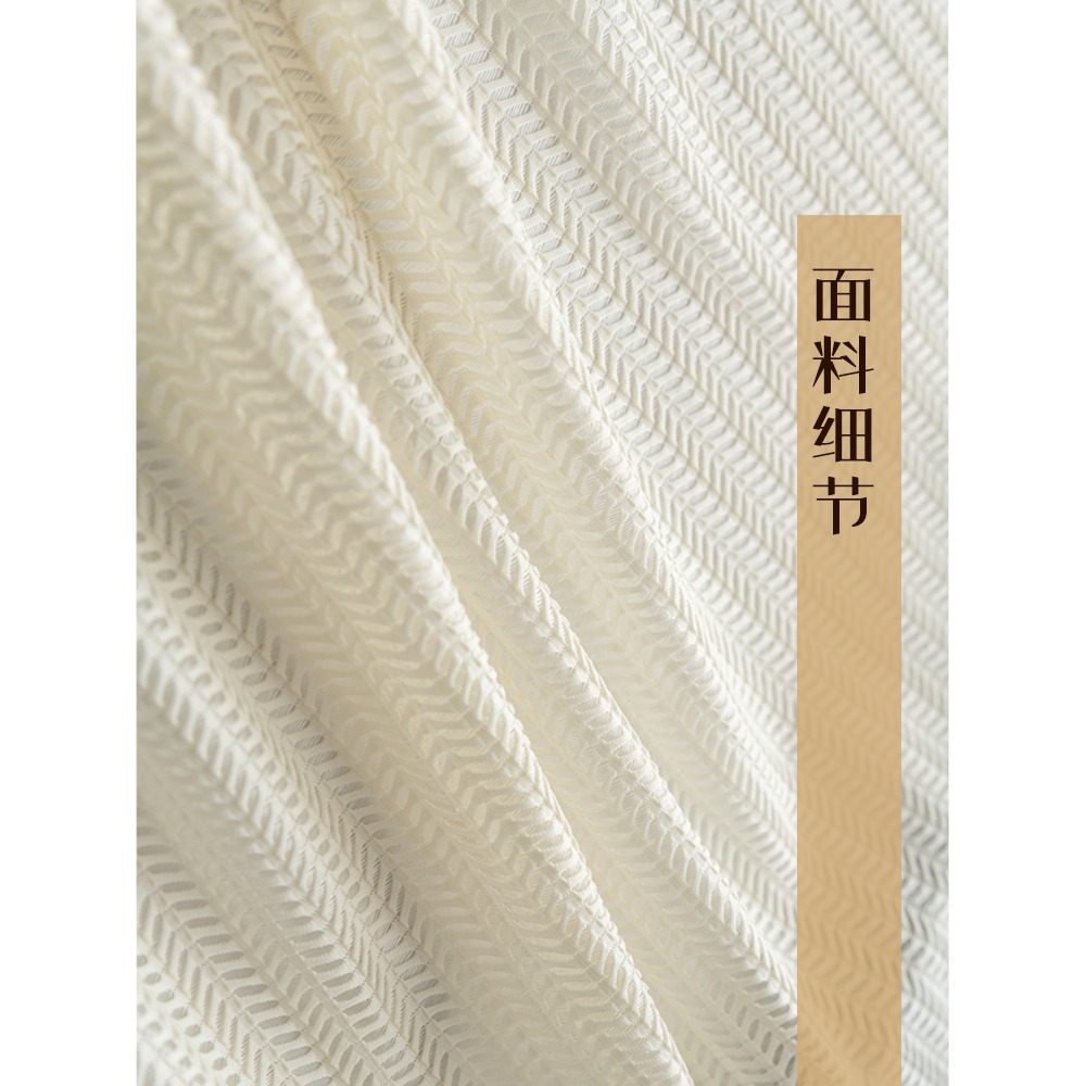 新款魚骨紗紗簾米色米白色窗紗遮光紗客廳民宿透光不透人布料-細節圖3