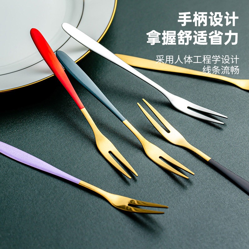 不銹鋼水果叉歐式奢華甜品叉家用叉子北歐ins風創意水果簽果叉-細節圖3